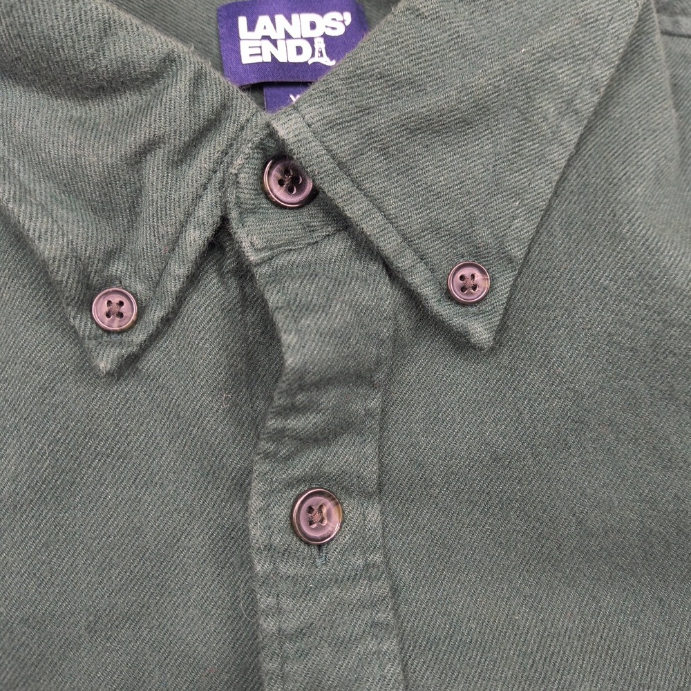 Lands End Mens XL Dark Green Cotton Flannel Button Down Shirt 461909 Traditional - Picture 10 of 11